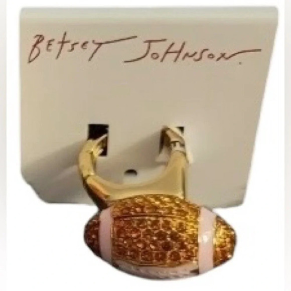 BETSEY JOHNSON SEC NFL Sports Glittering Shimmery Football Stretch Ring NEW NWT - Picture 1 of 9